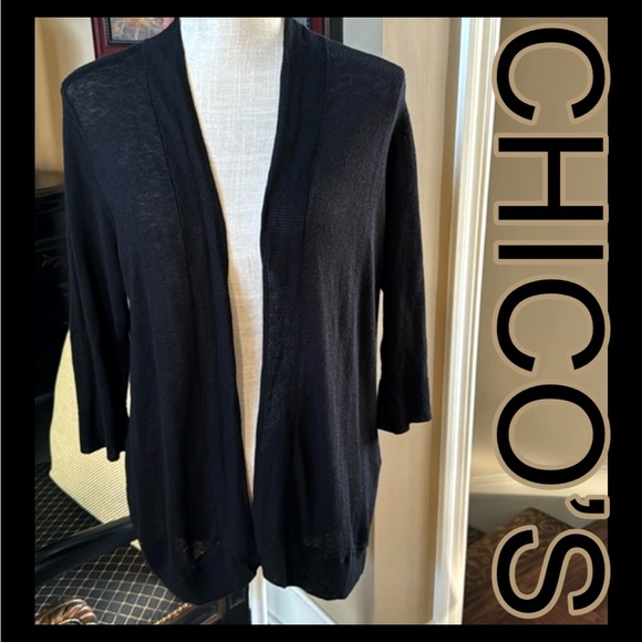 Chico's Jackets & Blazers - CHICO’S BLACK 3/4 SLEEVED LIGHTWEIGHT OPEN SWEATER ~ SIZE LARGE